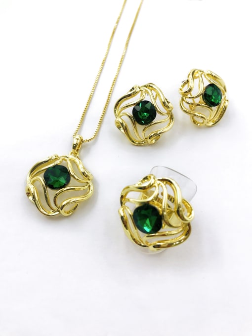 VIENNOIS Trend Irregular Zinc Alloy Glass Stone Green Earring Ring and Necklace Set 0