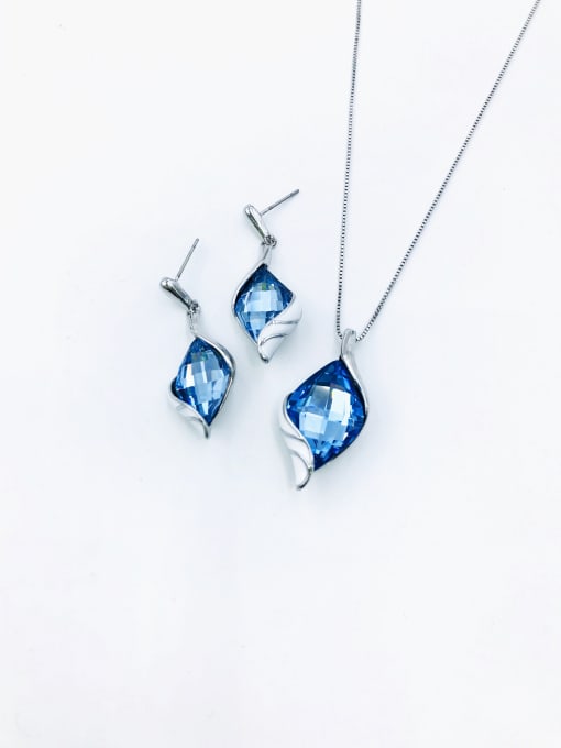 imitation rhodium+light blue glass Trend Irregular Zinc Alloy Glass Stone Red Enamel Earring and Necklace Set
