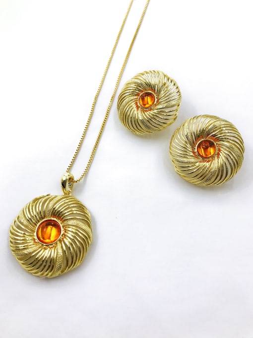 VIENNOIS Trend Round Zinc Alloy Resin Orange Earring and Necklace Set 0