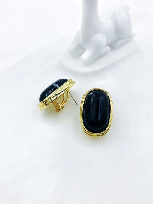 Black Zinc Alloy Resin Blue Oval Minimalist Clip Earring