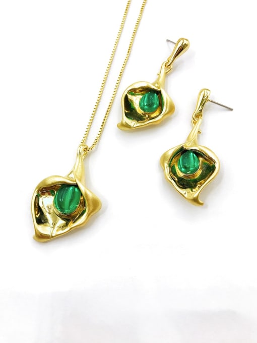 VIENNOIS Trend Flower Zinc Alloy Resin Green Earring and Necklace Set 0