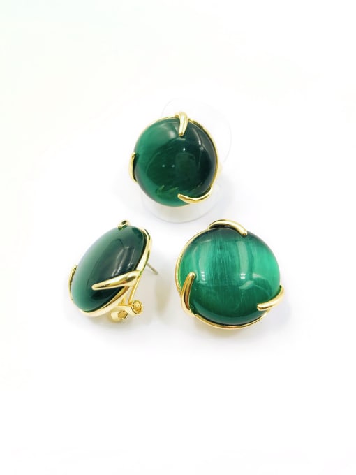 VIENNOIS Minimalist Round Brass Cats Eye Green Ring And Earring Set 0