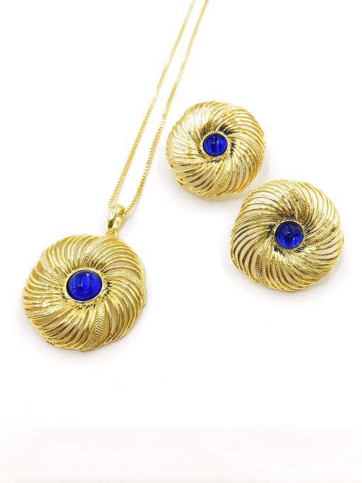 VIENNOIS Trend Round Zinc Alloy Resin Blue Earring and Necklace Set 0