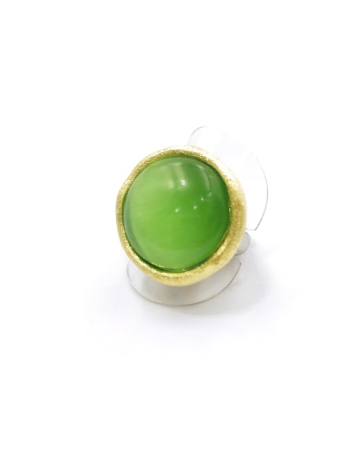 imitation rhodium+gold+light green Zinc Alloy Cats Eye Green Round Minimalist Band Ring