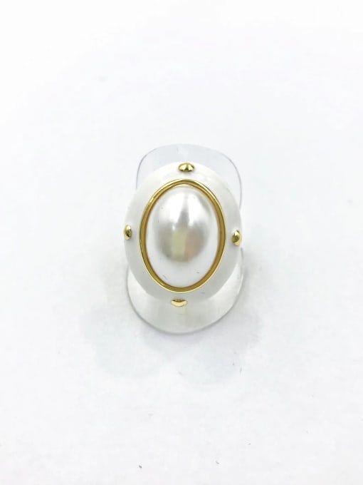 gold+white Enamel Zinc Alloy Enamel Imitation Pearl White Oval Classic Band Ring