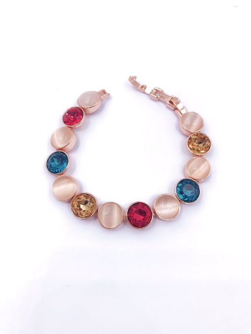 rose gold+red&blue&champagne glass Zinc Alloy Glass Stone Multi Color Round Trend Bracelet