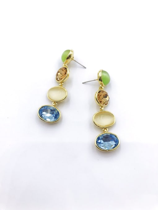 VIENNOIS Zinc Alloy Glass Stone Multi Color Oval Trend Drop Earring 0