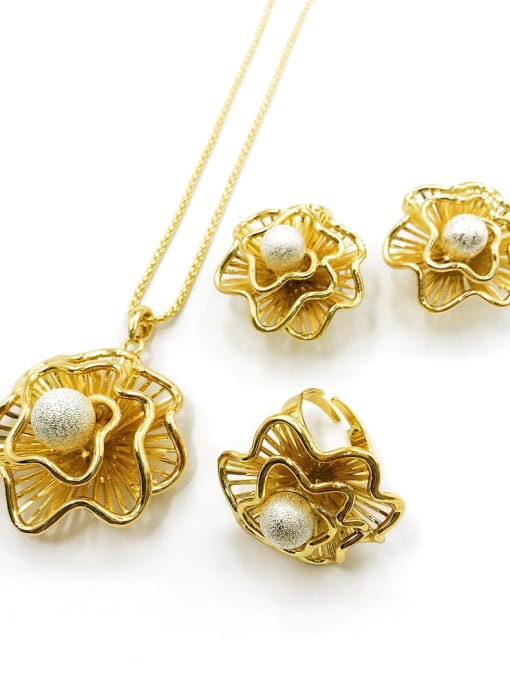 VIENNOIS Trend Flower Zinc Alloy Bead Silver Earring Ring and Necklace Set 0