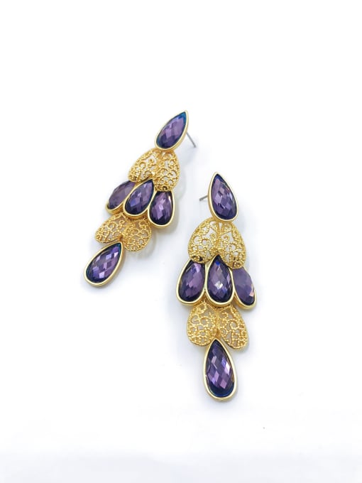VIENNOIS Zinc Alloy Glass Stone Purple Water Drop Vintage Drop Earring