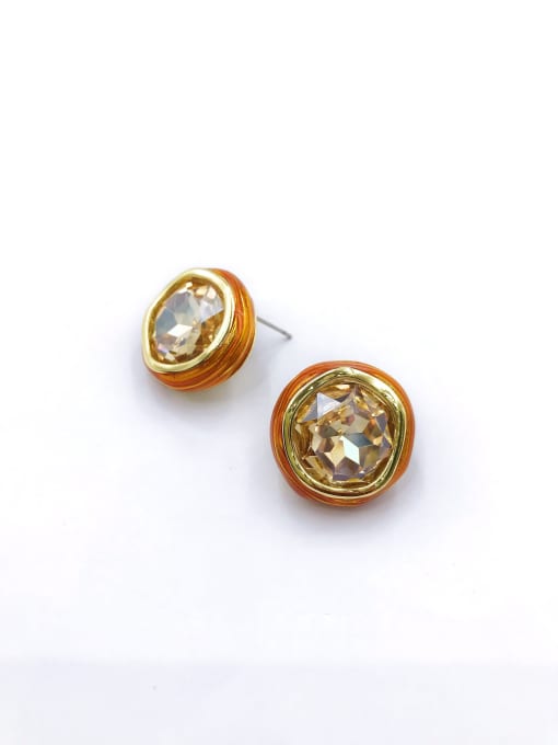 gold+golden glass stone+orange Enamel Zinc Alloy Glass Stone Blue Enamel Irregular Minimalist Stud Earring