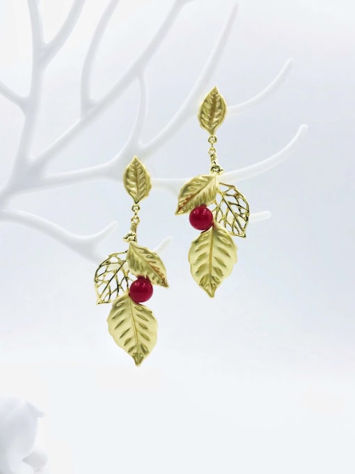 VIENNOIS Zinc Alloy Bead Red Leaf Trend Drop Earring 0
