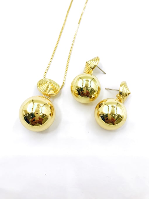 VIENNOIS Minimalist Round Zinc Alloy Bead Gold Earring and Necklace Set 0