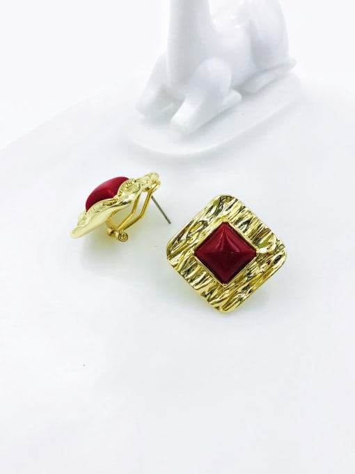 VIENNOIS Zinc Alloy Resin Red Square Minimalist Clip Earring 0