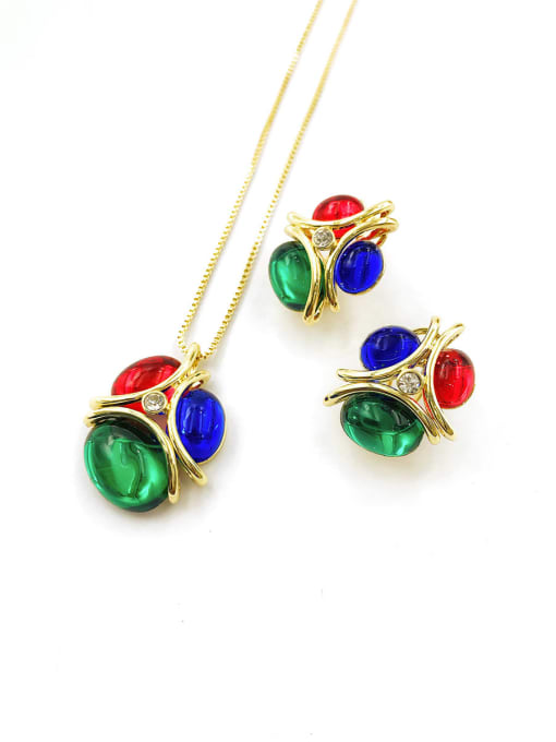 VIENNOIS Trend Irregular Zinc Alloy Resin Multi Color Earring and Necklace Set 0