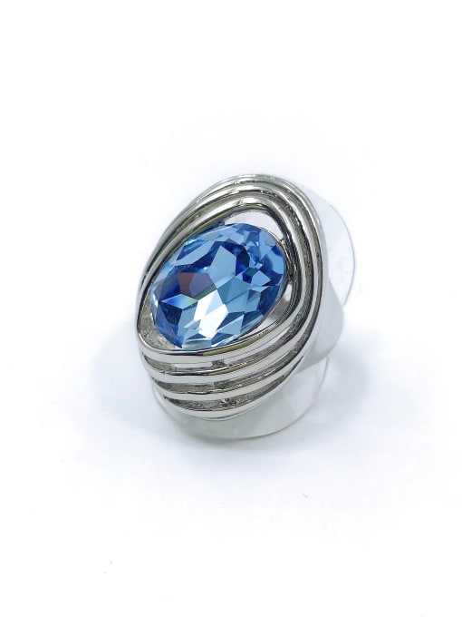 VIENNOIS Zinc Alloy Glass Stone Blue Oval Trend Band Ring 0