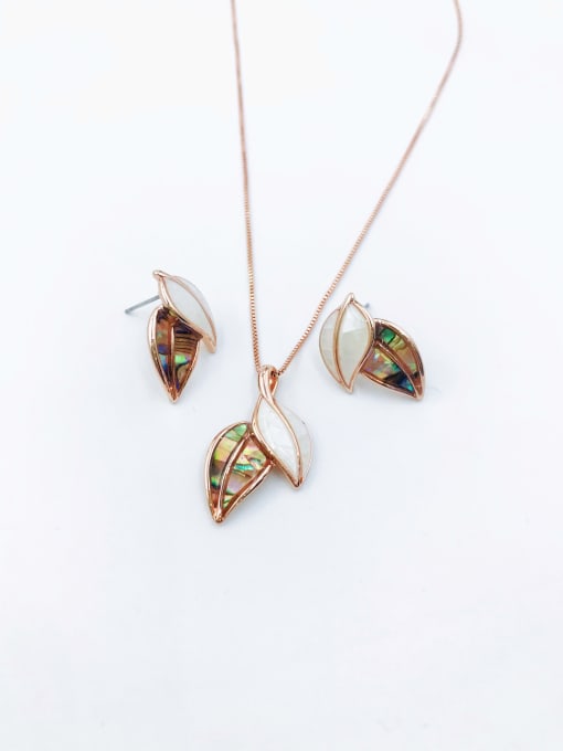 Rose Minimalist Leaf Zinc Alloy Shell Multi Color Earring and Necklace Set
