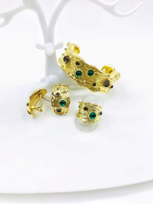gold+green&brown resin bead Zinc Alloy Trend Irregular Resin Multi Color Ring Bracelet and Necklace Set