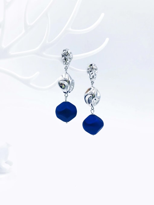 imitation rhodium+blue bead Zinc Alloy Bead Red Irregular Trend Drop Earring