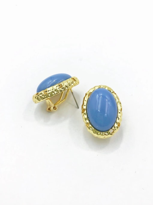 VIENNOIS Zinc Alloy Resin Blue Oval Minimalist Clip Earring 0