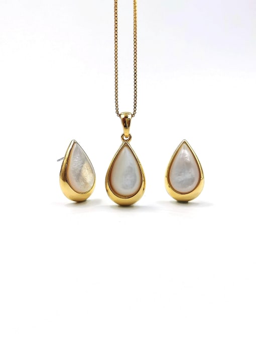 Gold Minimalist Water Drop Zinc Alloy Shell White Earring and Necklace Set