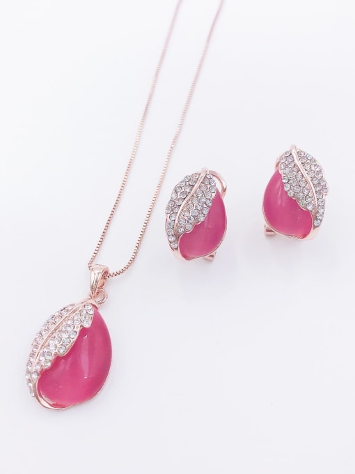 VIENNOIS Dainty Water Drop Zinc Alloy Cats Eye White Earring and Necklace Set 1