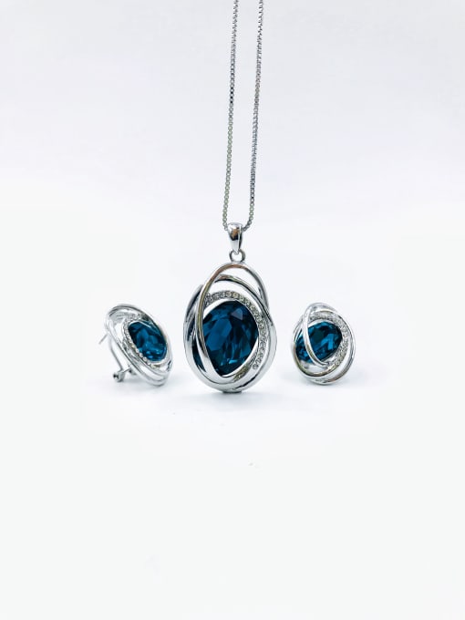 imitation rhodium+blue glass Classic Irregular Zinc Alloy Glass Stone Purple Earring and Necklace Set