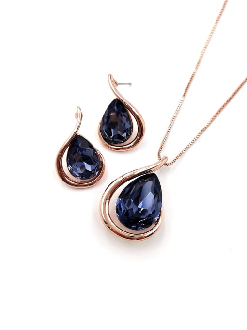 VIENNOIS Minimalist Water Drop Zinc Alloy Glass Stone Purple Earring and Necklace Set