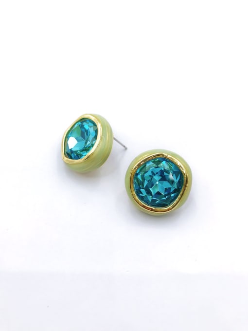 gold+blue glass stone+green Enamel  Zinc Alloy Glass Stone Blue Enamel Irregular Minimalist Stud Earring