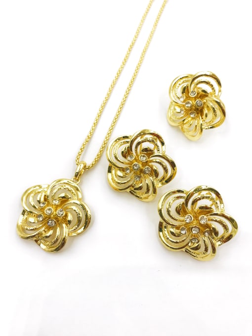 VIENNOIS Trend Flower Zinc Alloy Rhinestone White Earring Ring and Necklace Set 0