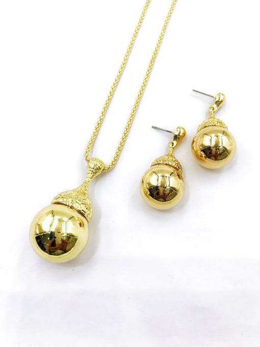 VIENNOIS Minimalist Zinc Alloy Bead Gold Earring and Necklace Set 0