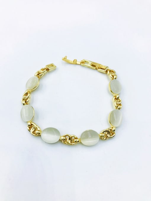 Gold Zinc Alloy Cats Eye White Oval Minimalist Bracelet
