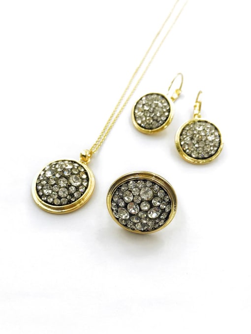 VIENNOIS Classic Round Zinc Alloy Rhinestone White Earring Ring and Necklace Set 0
