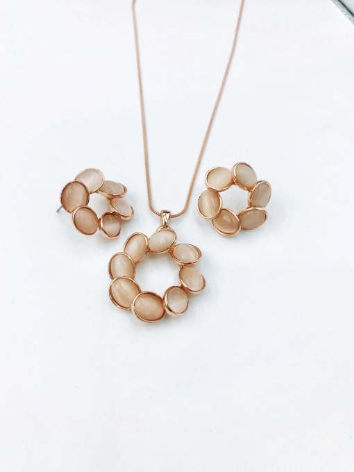 rose gold+white stone Statement Geometric Zinc Alloy Cats Eye White Earring and Necklace Set