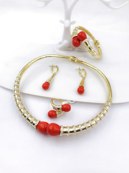 VIENNOIS Trend Zinc Alloy Resin Orange Ring Earring Bangle And Necklace Set 0