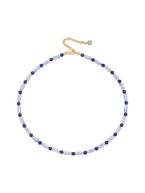 BYG Beads Natural Purple Agate Lapis Lazuli Stainless steel Carnelian Blue Stone Round Minimalist Beaded Necklace 0