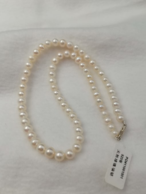 White 925 Sterling Silver Freshwater Pearl White Round Dainty Beaded Necklace