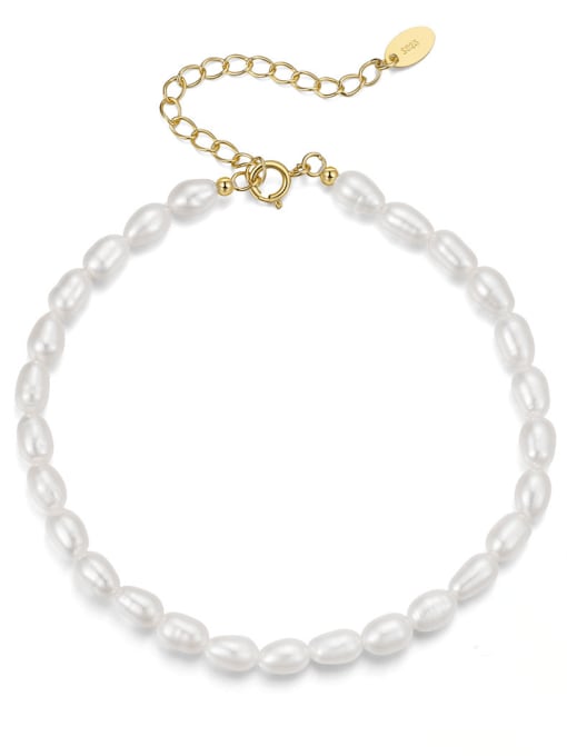 BYG Beads 925 Sterling Silver Freshwater Pearl White Tila Bead Oval Minimalist Handmade Beaded Bracelet 0