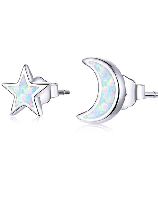 White 925 Sterling Silver Synthetic Opal White Minimalist Stud Earring