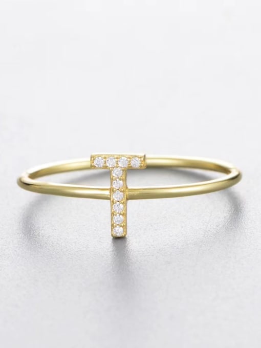 Yellow-t 925 Sterling Silver Cubic Zirconia White Letter Minimalist Band Ring