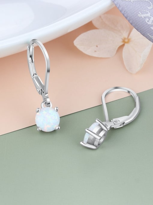 OPAL 925 Sterling Silver Synthetic Opal White Minimalist Huggie Earring 3