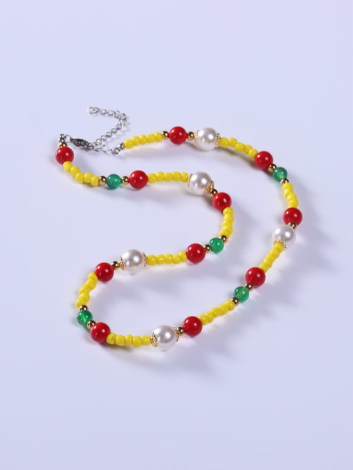 BYG Beads Stainless steel Crystal Multi Color Stone Minimalist Beaded Necklace