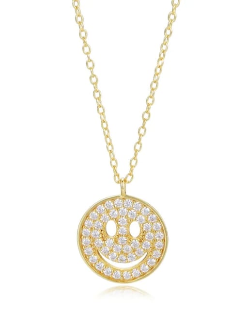 YUEFAN 925 Sterling Silver Cubic Zirconia White Smiley Minimalist Initials Necklace