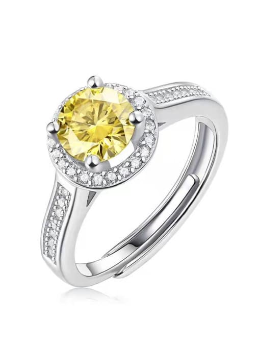 Jane Stone 925 Sterling Silver Moissanite Yellow Dainty Band Ring