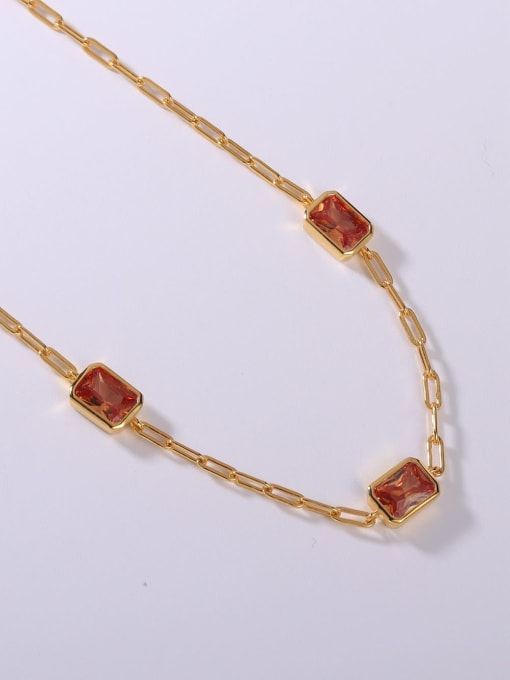 Yellow 925 Sterling Silver Cubic Zirconia Orange Minimalist Link Necklace