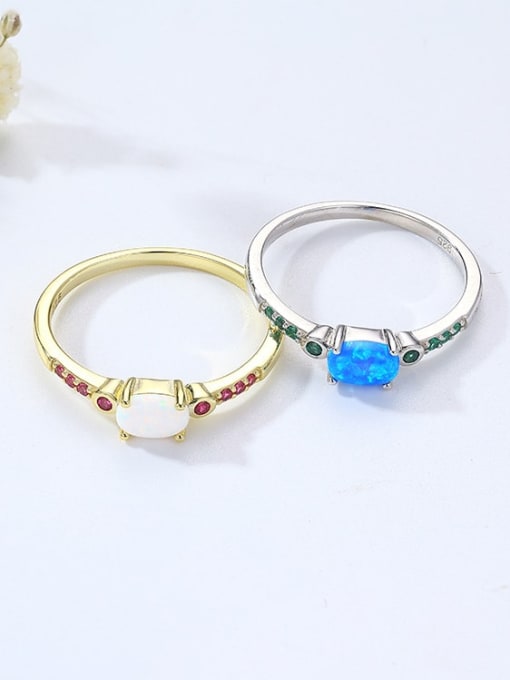 OPAL 925 Sterling Silver Synthetic Opal Multi Color Minimalist Band Ring 3