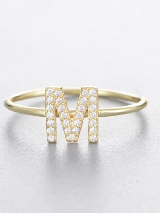 Yellow-m 925 Sterling Silver Cubic Zirconia White Letter Minimalist Band Ring