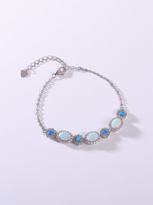 OPAL 925 Sterling Silver Synthetic Opal Multi Color Minimalist Adjustable Bracelet 0