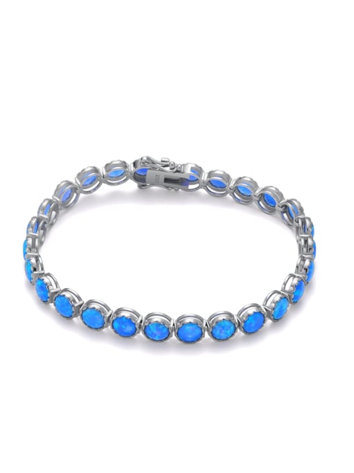 OPAL 925 Sterling Silver Synthetic Opal Blue Minimalist Charm Bracelet 2