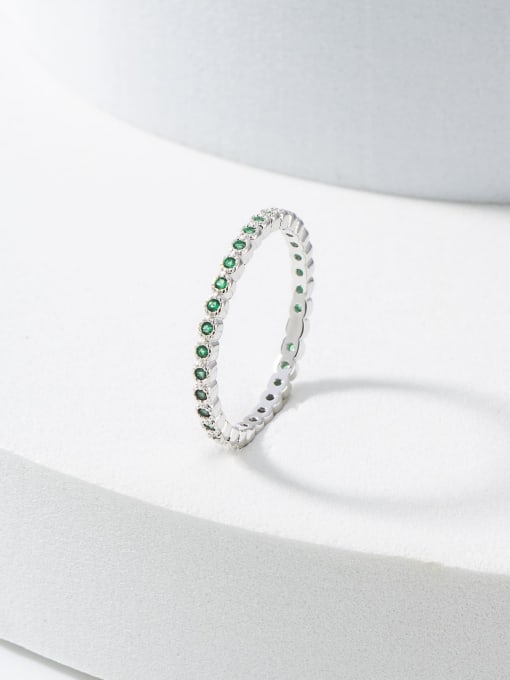 green 925 Sterling Silver Cubic Zirconia White Minimalist Band Ring