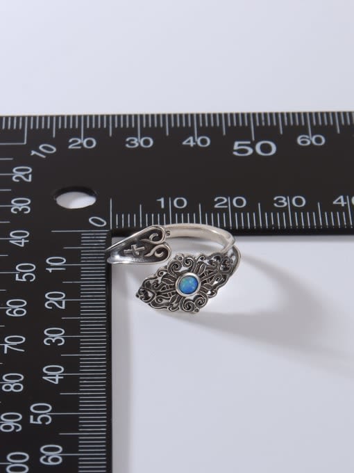 OPAL 925 Sterling Silver Synthetic Opal Blue Minimalist Signet Ring 3